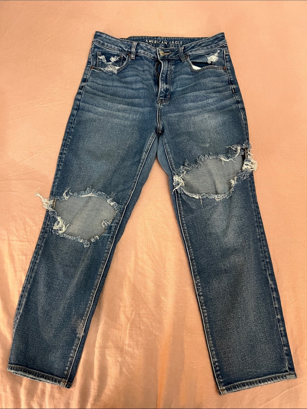 American Eagle Outfitters Distressed Dark Blue Straight Leg Jeans